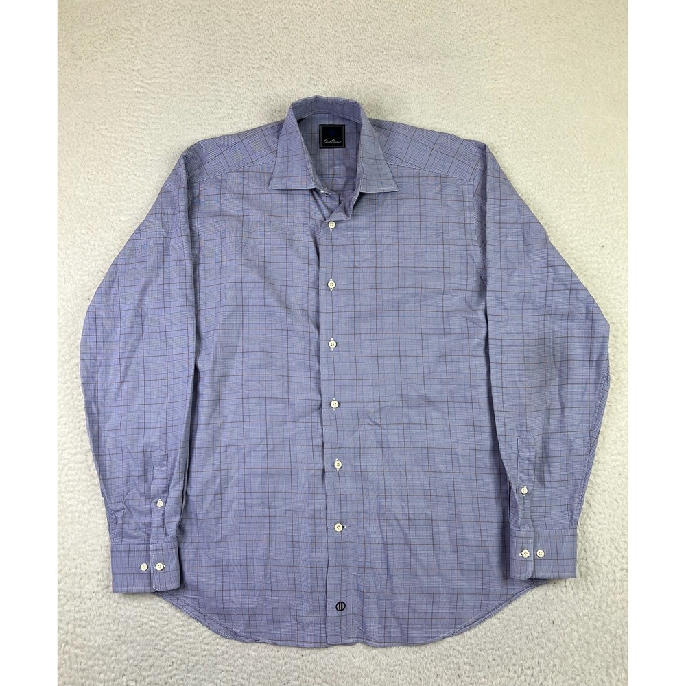 David Donahue Shirt Mens 15.5‎ 34/35 Blue Plaid Long Sleeve Button Up Dress
